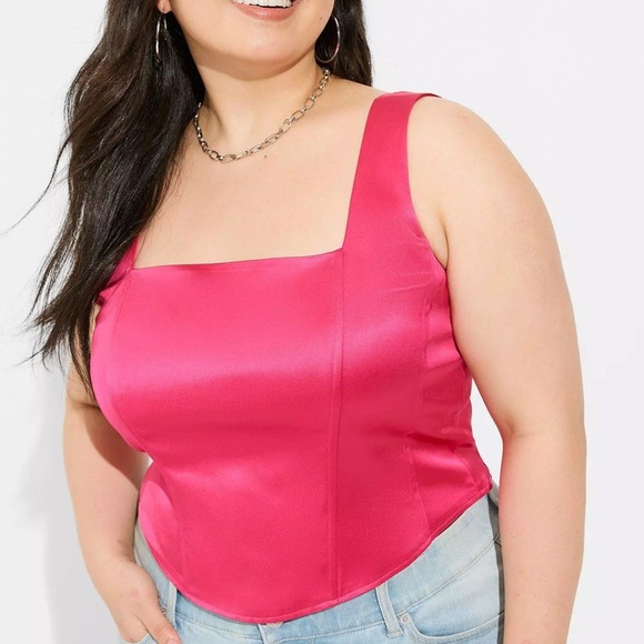 torrid Tops - Torrid Satin Sleeveless Corset Top Plus Size 4X Hot Pink Peacock Party Date